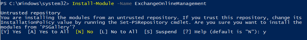 install exchangeonlinemanagement powershell module