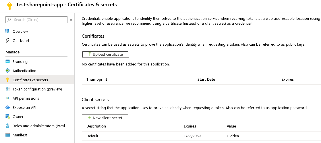app registration secrets