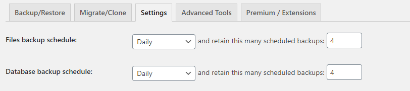 UpdraftPlus backup schedule